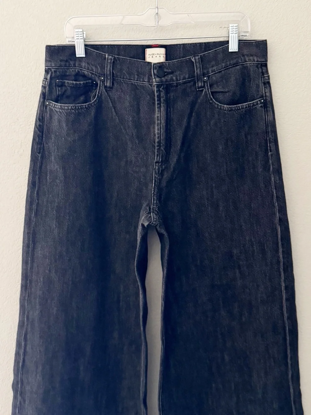 Alice + Olivia Trish Low Rise Baggy Wide Leg Jeans 32 Black Dark Denim Slouchy - Picture 8 of 12